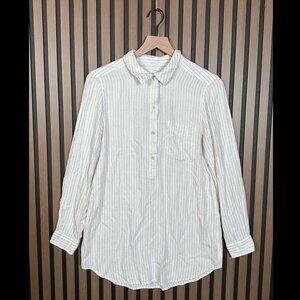 Daily / Ritual Shirt Medium Womens White Long Sleeve Deep Henley Pin Striped Top